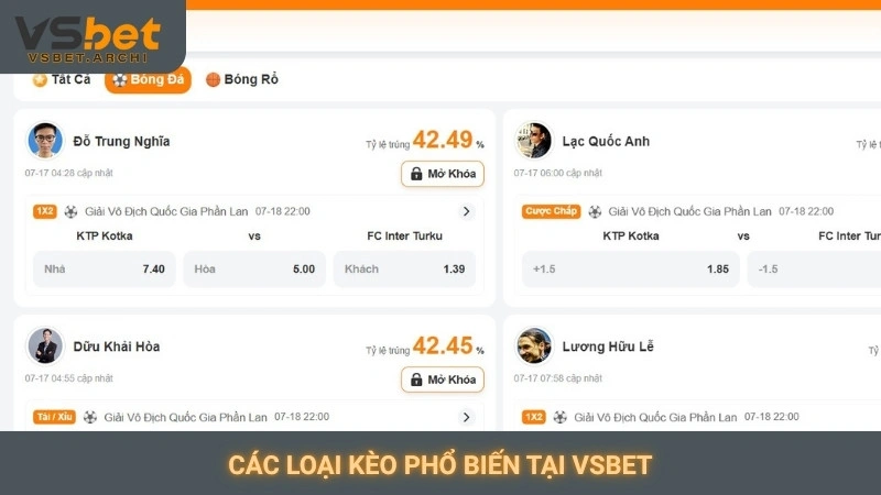 Các loại kèo phổ biến tại Vsbet