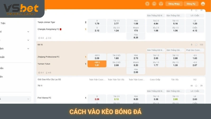 Cách vào kèo bóng đá Vsbet