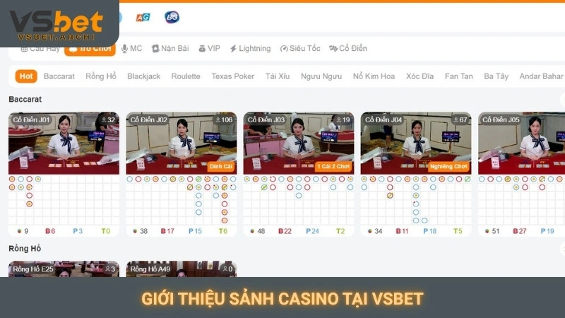 Giới thiệu sảnh Casino tại Vsbet