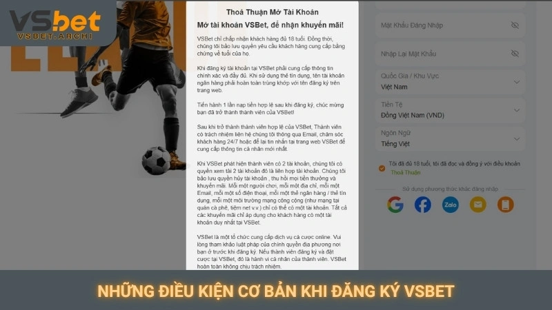 Đăng ký Vsbet - Nhận ngay tiền thưởng lớn cho tân thủ 1 Những điều kiện cơ bản khi đăng ký Vsbet