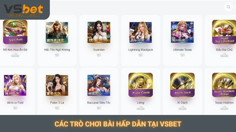 Các trò chơi bài hấp dẫn tại Vsbet