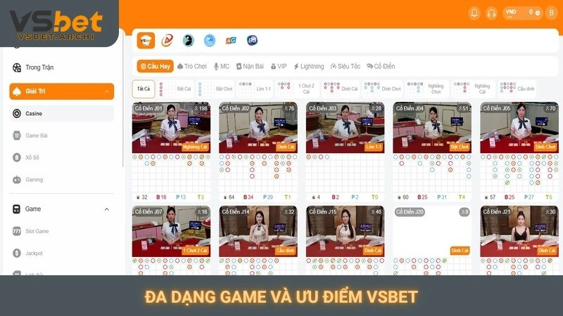 Đa dạng game và ưu điểm Vsbet