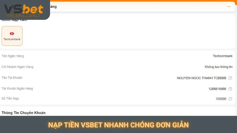 Nạp tiền Vsbet nhanh chóng đơn giản