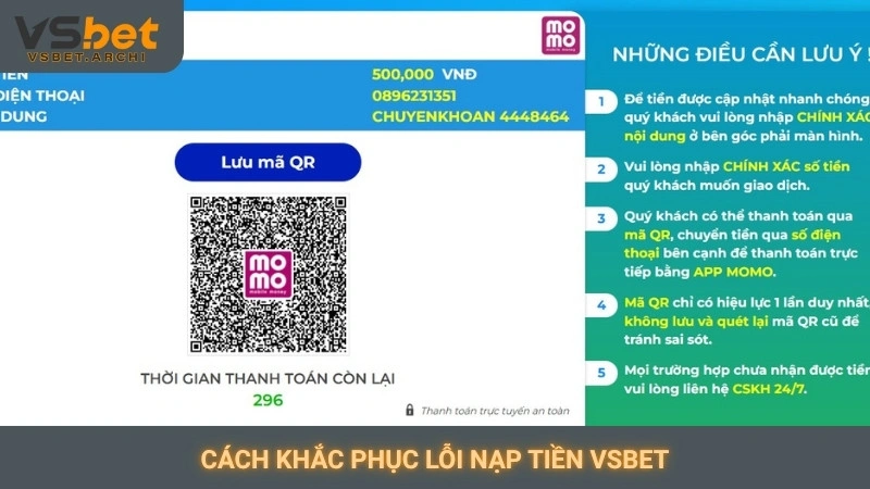 Cách khắc phục lỗi nạp tiền Vsbet