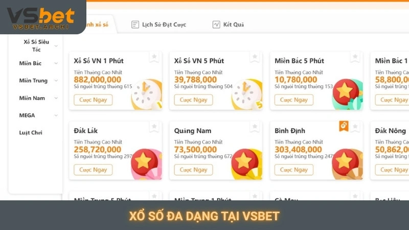 Xổ số đa dạng tại Vsbet